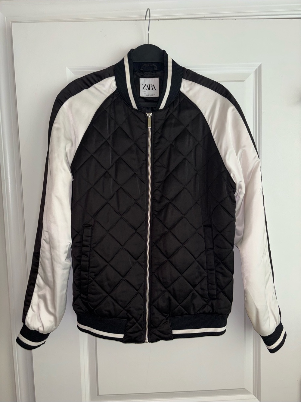 ZARA Black and White Quilted Bomber Jacket